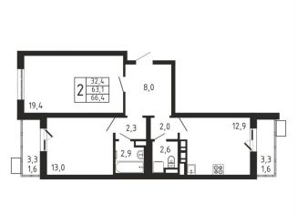 Продается двухкомнатная квартира, 66.4 м2, деревня Пирогово, ЖК Пироговская Ривьера, улица Ильинского, 4А