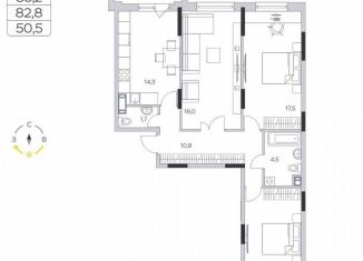Продаю 3-ком. квартиру, 83 м2, деревня Пирогово, ЖК Пироговская Ривьера, улица Ильинского, 8