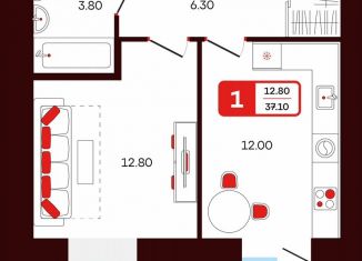 Продаю 1-ком. квартиру, 37.1 м2, Туймазы, переулок Луначарского, 5