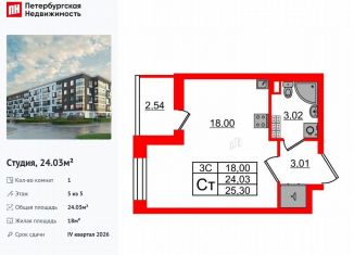 Продам квартиру студию, 24 м2, Санкт-Петербург, муниципальный округ Пулковский Меридиан