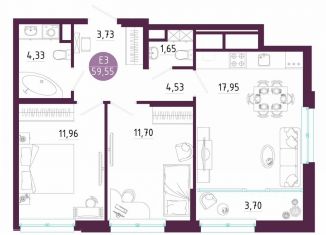 Продается 2-комнатная квартира, 59.6 м2, Тула, Пряничная улица, 7