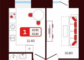 Продается 1-комнатная квартира, 33.8 м2, Туймазы, переулок Луначарского, 5