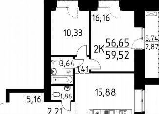 Продается 2-ком. квартира, 59.5 м2, деревня Кисловка, улица Марины Цветаевой, 42