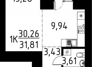 Продаю однокомнатную квартиру, 31.8 м2, деревня Кисловка, улица Марины Цветаевой, 42