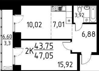 Продам двухкомнатную квартиру, 47.1 м2, деревня Кисловка, улица Марины Цветаевой, 42