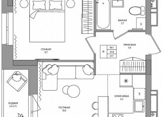 Продажа 2-ком. квартиры, 36.5 м2, деревня Кондратово