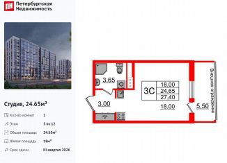 Продажа квартиры студии, 24.7 м2, Санкт-Петербург, метро Озерки