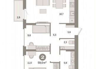 Продаю 2-комнатную квартиру, 59 м2, Екатеринбург, улица Пехотинцев, 2Г, Железнодорожный район