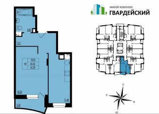 Продам однокомнатную квартиру, 42.2 м2, Владимир, ЖК Гвардейский 2.0
