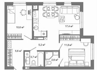 Продаю 2-комнатную квартиру, 56.9 м2, Астрахань