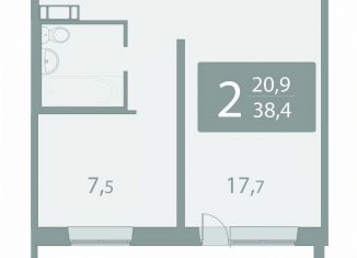 Продажа двухкомнатной квартиры, 38.4 м2, поселок Зональная Станция, улица Королёва, 20