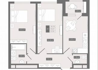 Продажа 2-комнатной квартиры, 57.2 м2, деревня Новое Девяткино