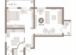 Продам двухкомнатную квартиру, 82 м2, Тюмень, улица Газовиков, 25к2