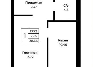 Продажа однокомнатной квартиры, 40 м2, посёлок Пригородный, ЖК Белый остров, Центральная улица, 1Б