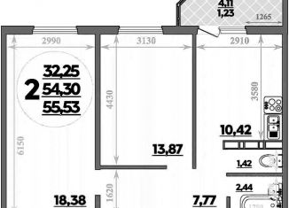 Продаю 2-комнатную квартиру, 55.5 м2, Ростов-на-Дону, улица Дмитрия Петрова, 8, ЖК Суворовский
