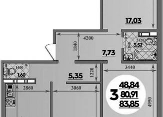 3-ком. квартира на продажу, 83.9 м2, Ростов-на-Дону, улица Петренко, 3, ЖК Суворовский