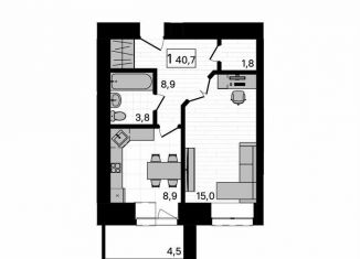 Продается 1-ком. квартира, 40.7 м2, село Чигири