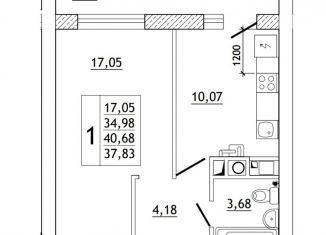 Продаю 1-ком. квартиру, 40.7 м2, деревня Новосельцы, Юбилейная улица, 17