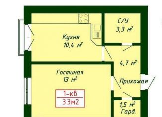 Продается 1-комнатная квартира, 33 м2, село Нартан, улица Братьев Домбировых