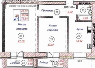 Двухкомнатная квартира на продажу, 73.2 м2, Казань, улица Рауиса Гареева, 90к3, ЖК Тулпар