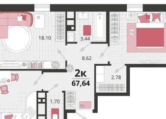 Продается 2-ком. квартира, 67.6 м2, посёлок Знаменский