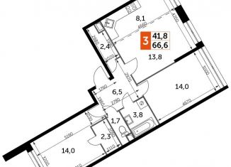 Продается 3-комнатная квартира, 66.7 м2, Московская область, улица Полковника Романова, 11