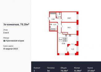 Продам 2-ком. квартиру, 78.3 м2, Санкт-Петербург, метро Крестовский остров