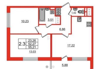 2-комнатная квартира на продажу, 52.3 м2, Санкт-Петербург, метро Ломоносовская, Фарфоровская улица, 7к1