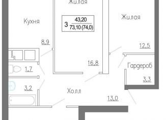 Трехкомнатная квартира на продажу, 74 м2, Московская область, жилой комплекс ЗаМитино, к1