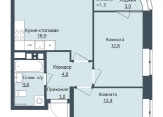 Двухкомнатная квартира на продажу, 52.8 м2, Ижевск, ЖК Истории