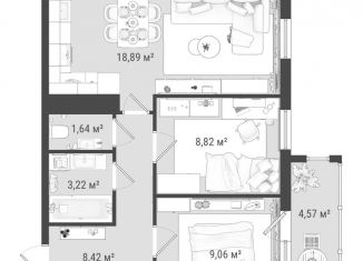 Трехкомнатная квартира на продажу, 54.6 м2, Томск, ЖК Войков, улица Войкова, 51с5