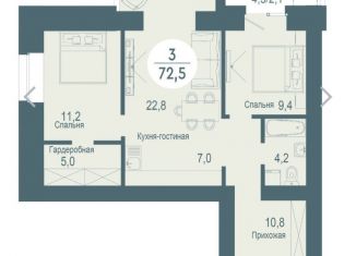 Продам 3-ком. квартиру, 72.5 м2, Красноярск, ЖК Скандис озеро