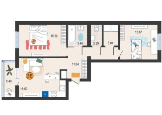 Продам 3-комнатную квартиру, 73.6 м2, Тюмень, ЖК Квартет