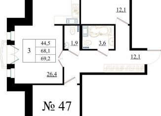 Продам 3-комнатную квартиру, 69.2 м2, Ленинградская область