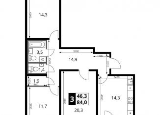 Продам 3-комнатную квартиру, 84 м2, Московская область