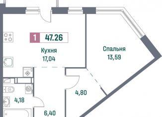 Продаю 1-комнатную квартиру, 47.3 м2, Ленинградская область