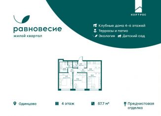 Трехкомнатная квартира на продажу, 57.7 м2, Московская область