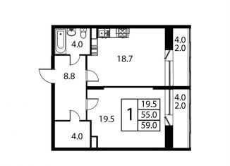 Продам 1-ком. квартиру, 59 м2, Домодедово