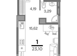 Продажа однокомнатной квартиры, 23.1 м2, Рязань
