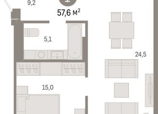 1-комнатная квартира на продажу, 57.6 м2, Екатеринбург, улица Пехотинцев, 2В, метро Уральская