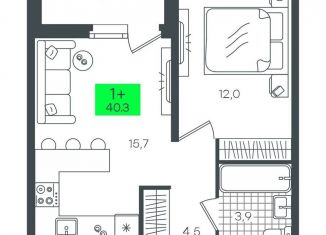 Продам 1-комнатную квартиру, 40.3 м2, Тюменская область, улица Сергея Джанбровского, 2