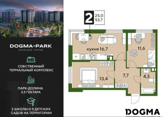 2-комнатная квартира на продажу, 53.7 м2, Краснодар, Прикубанский округ