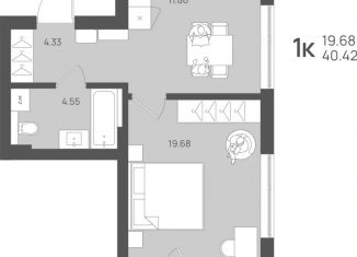 Продам 1-комнатную квартиру, 40.4 м2, посёлок городского типа Янтарный, Обогатительная улица, 2