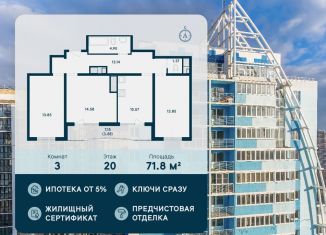 Продажа трехкомнатной квартиры, 71.8 м2, Краснодар, улица Автолюбителей, 1Длит4, микрорайон Гидрострой