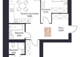 Продам 2-комнатную квартиру, 69.9 м2, село Поляны