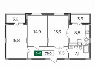 Продам трехкомнатную квартиру, 78 м2, Владимирская область, Сталинградский бульвар, 7
