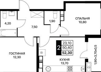Продам двухкомнатную квартиру, 52.3 м2, Ростов-на-Дону, Первомайский район