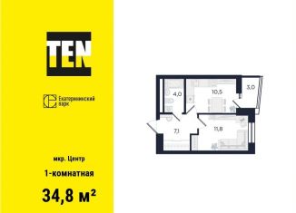Однокомнатная квартира на продажу, 34.8 м2, Екатеринбург, улица Свердлова, 32Б, ЖК Екатерининский Парк