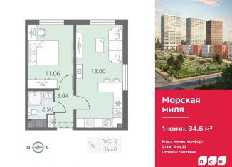 Однокомнатная квартира на продажу, 34.6 м2, Санкт-Петербург, муниципальный округ Юго-Запад