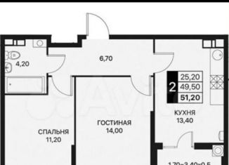 2-ком. квартира на продажу, 51.2 м2, Ростовская область, Берберовская улица, 27